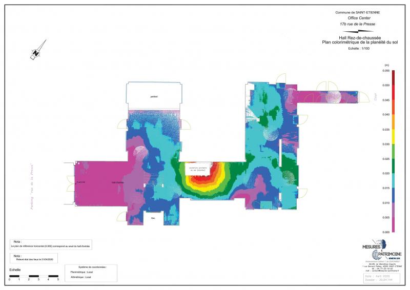 Office center - Plan colorimétrique de la planéité du sol.